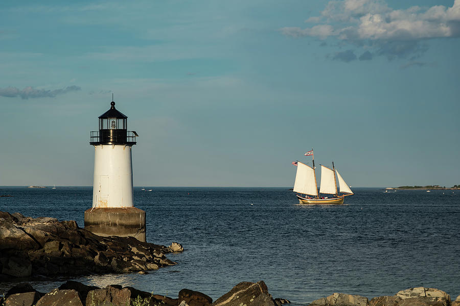 Fame sailing into Salem Harbor Photograph by Jeff Folger