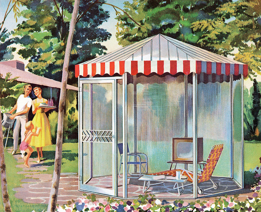 Summer Drawing - Family and Screened Gazebo by CSA Images