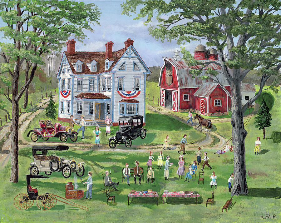 Transportation Painting - Family Gathering by Bob Fair