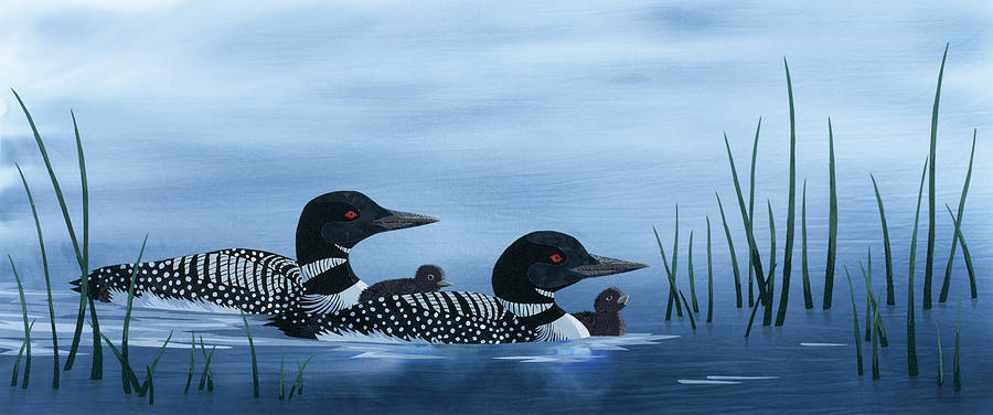 Duck Painting - Family Of Loons by Kestrel Michaud