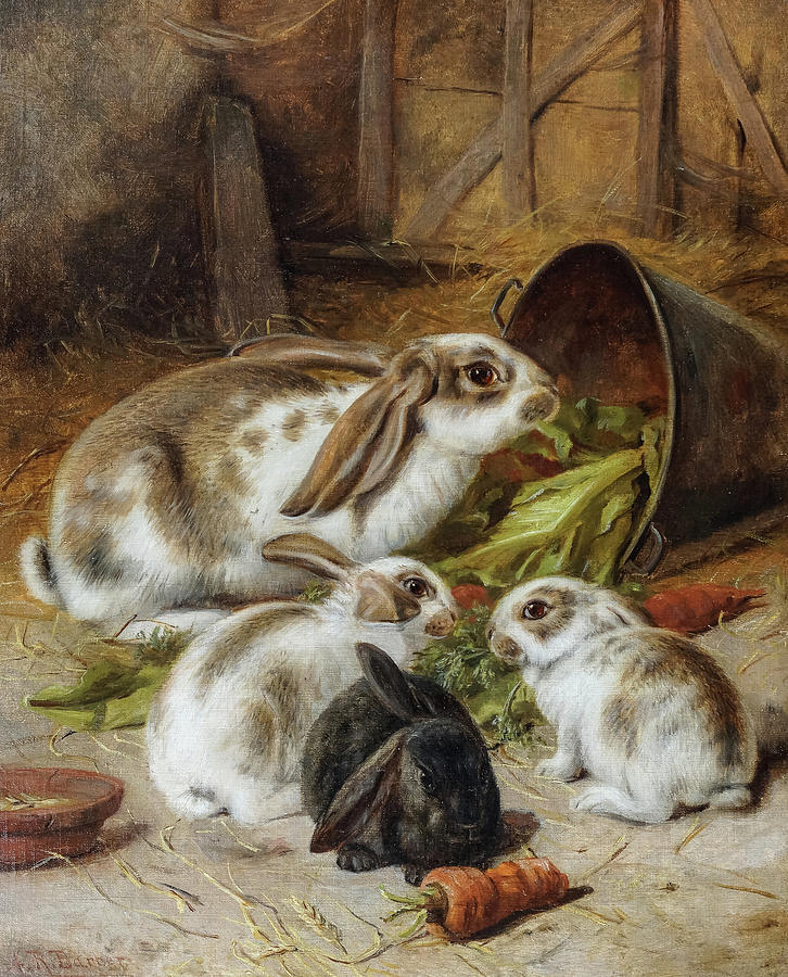 Rabbit Painting - Family of Rabbits by Alfred Richardson Barber