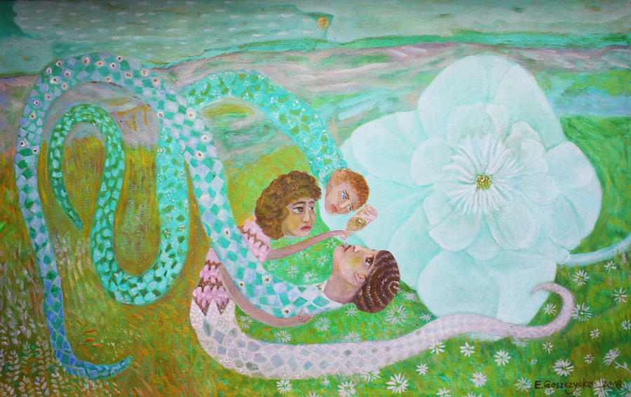 Family of snakes Painting by Elzbieta Goszczycka