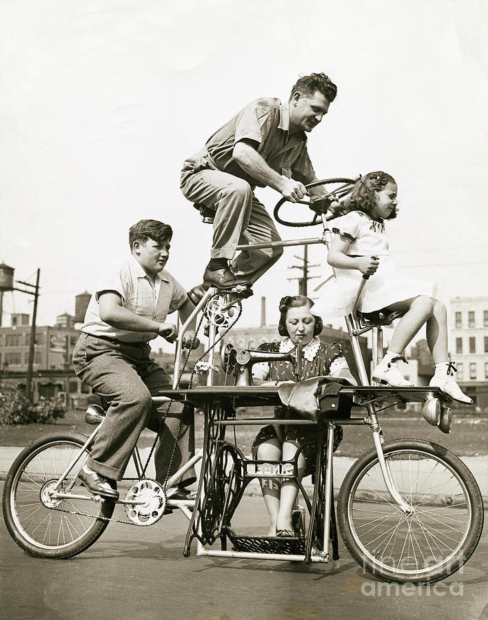 Family On Four Position Bicycle Photograph by Bettmann