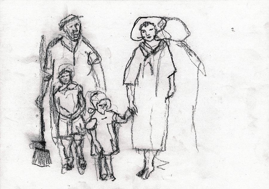 Family Outing Drawing by Edgeworth Johnstone