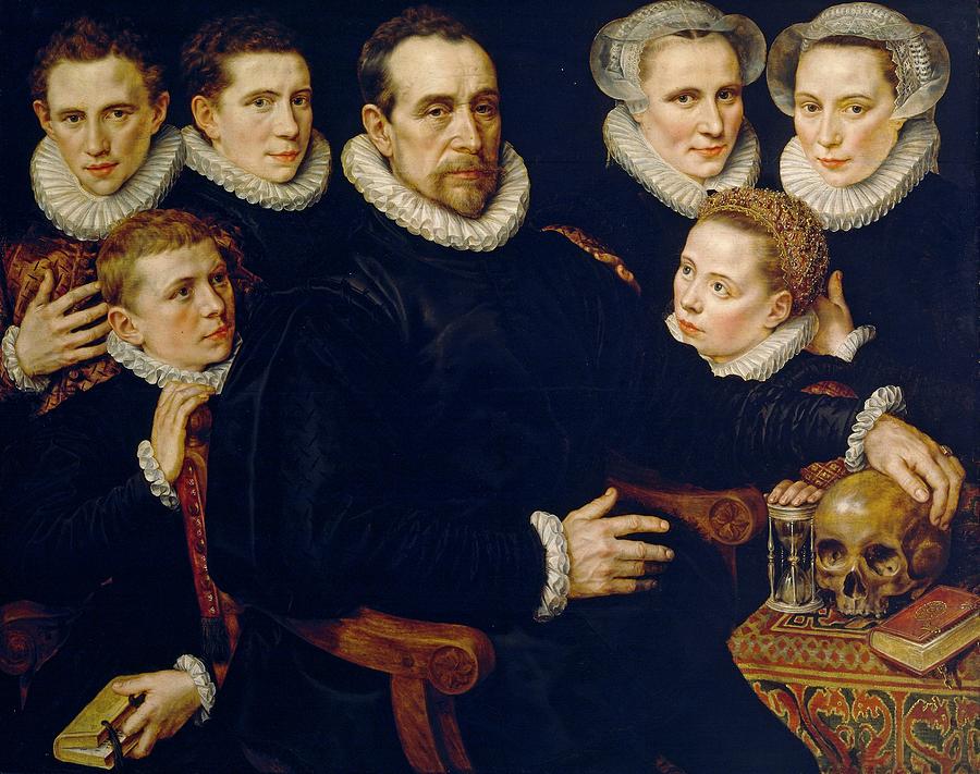 Family Portrait, 1583, Flemish School, Oil on panel, 91,4 cm x 114,8 cm, ... Painting by Adriaen Thomasz Key -1544-1589-