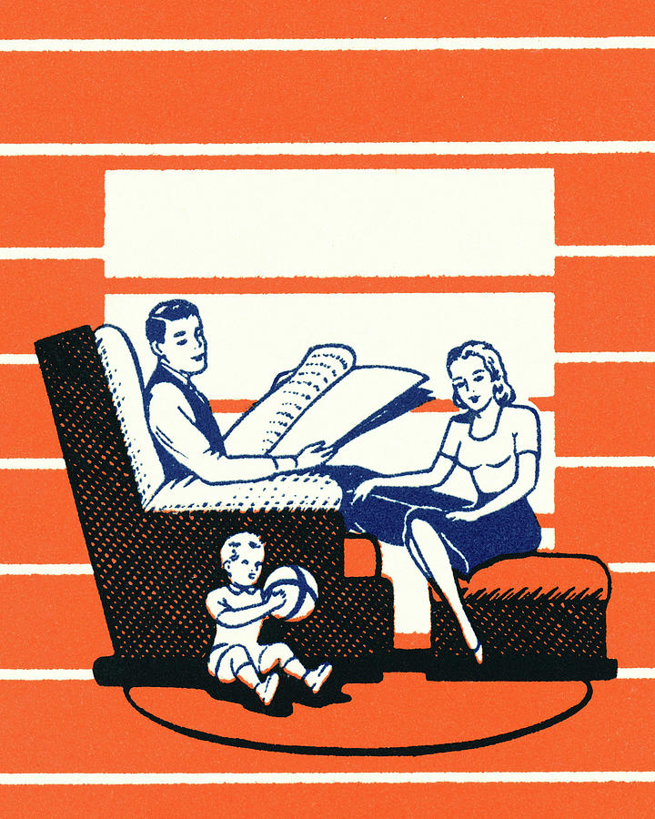 Vintage Drawing - Family Relaxing at Home by CSA Images