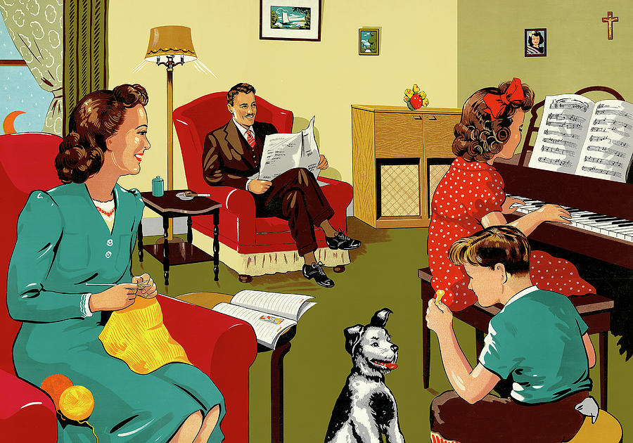 Family Relaxing in the Living Room Drawing by CSA Images - Pixels