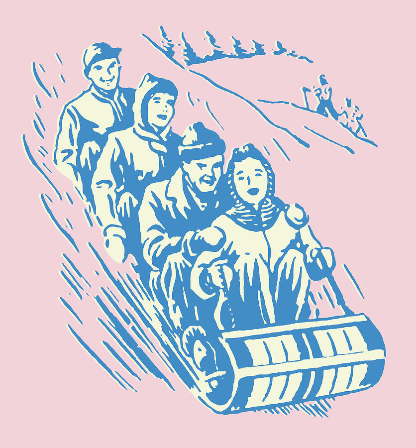 Family Riding Toboggan Drawing by CSA Images Fine Art America