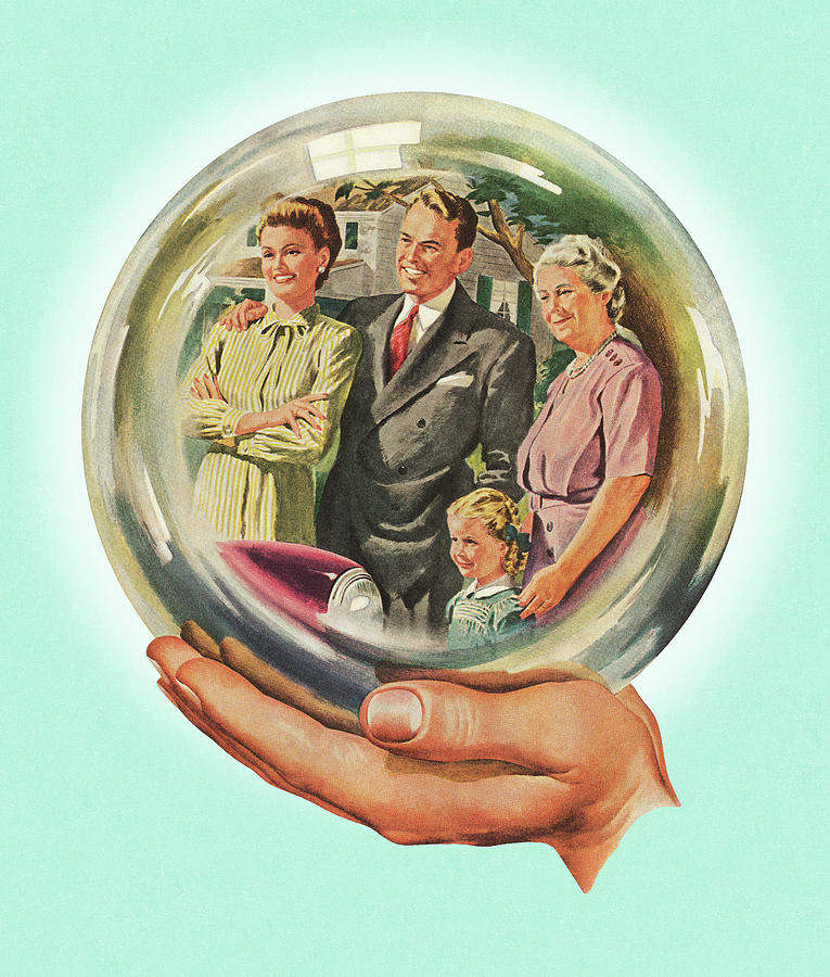 Vintage Drawing - Family Shown in a Looking Glass by CSA Images