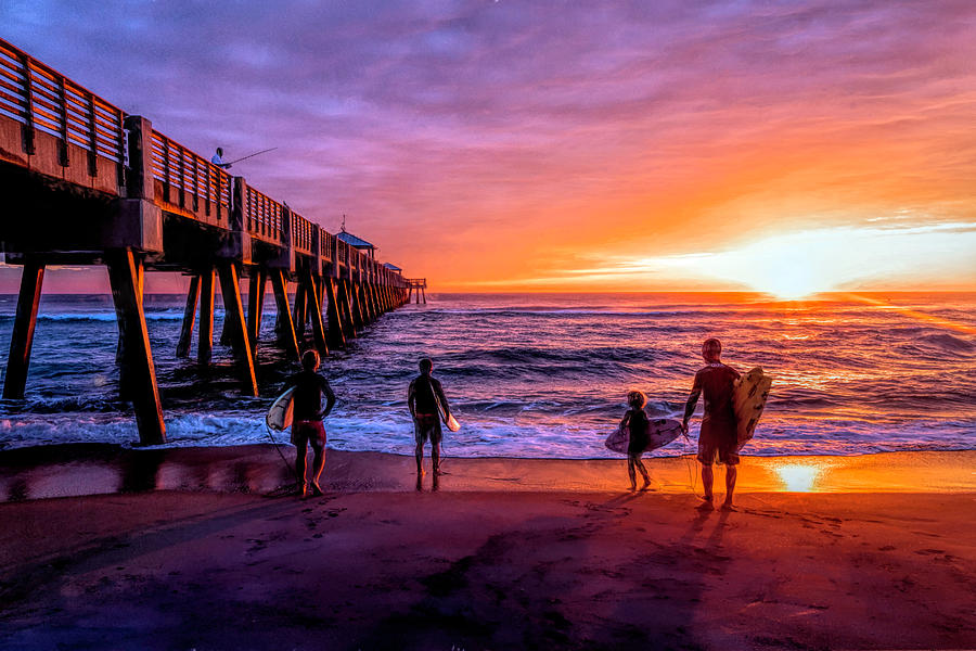 Family Surfing Painting Photograph by Debra and Dave Vanderlaan