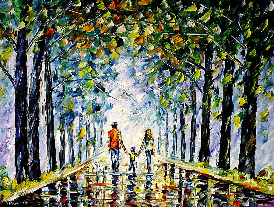 Family Walk Painting by Mirek Kuzniar