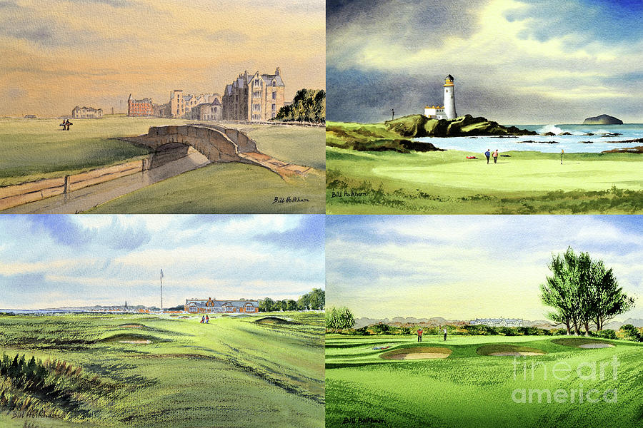 Famous Open Golf Courses In Scotland  Painting by Bill Holkham
