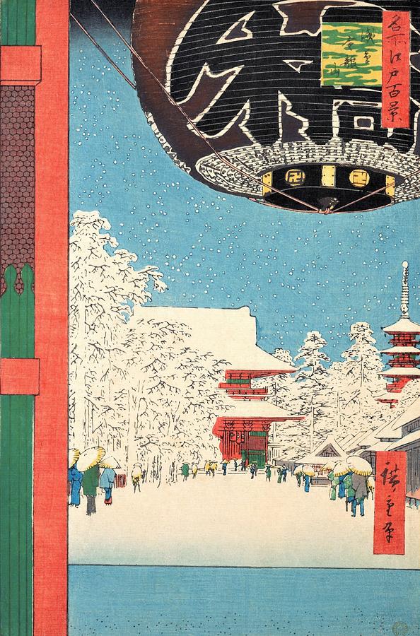 Winter Painting - 100 Famous Views of Edo - Asakusa, Kinryuzan by Utagawa Hiroshige