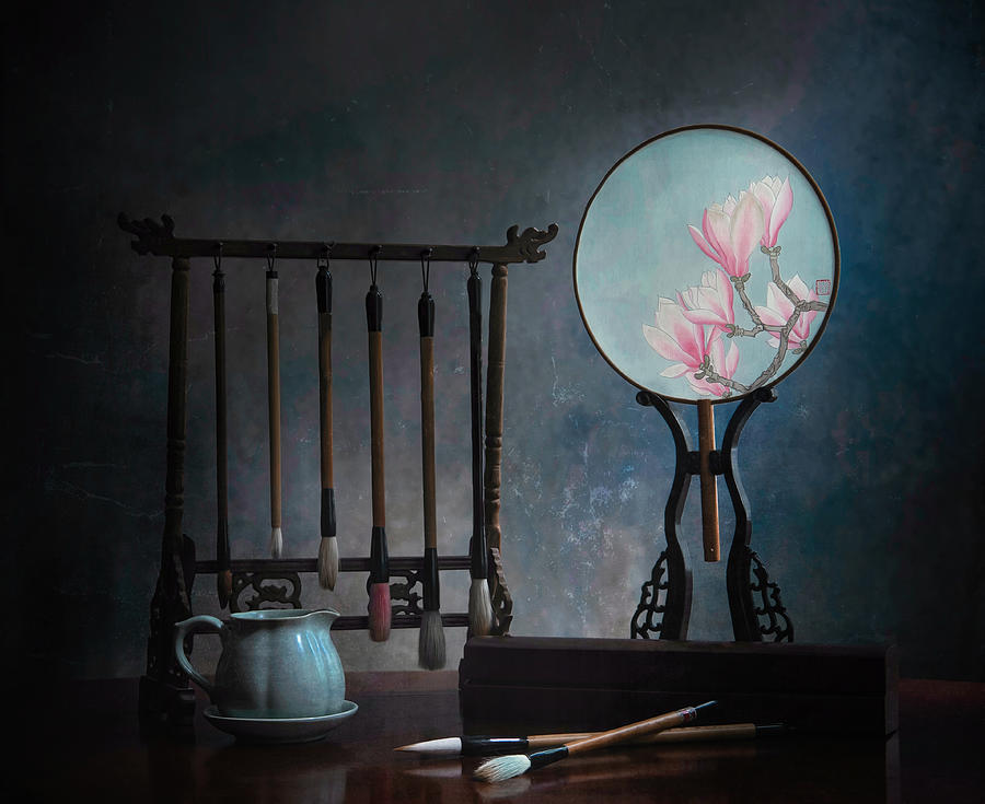 Tea Photograph - Fan & Paint Brush by Catherine W.