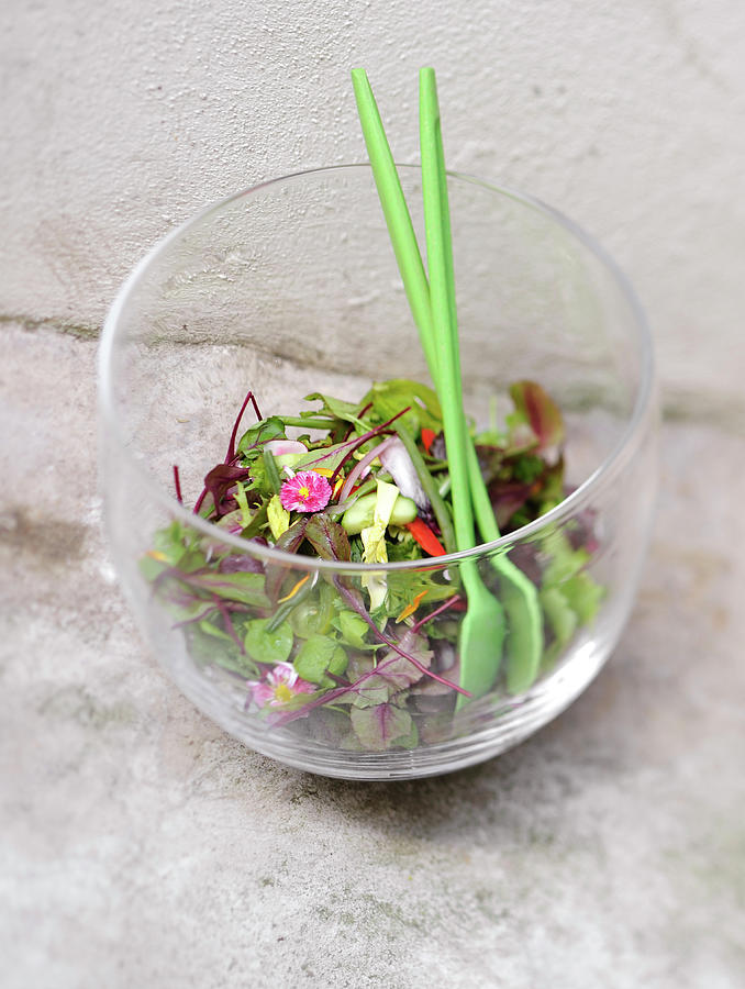 Fancy Salad In A Large Transparent Bowl Photograph by Carnet
