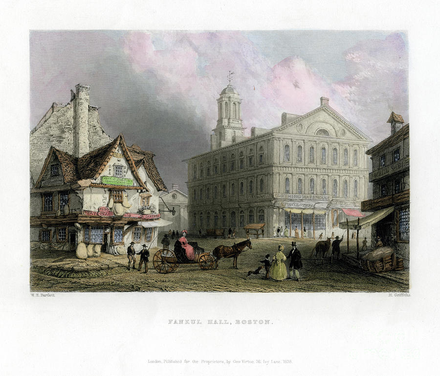 Faneul Hall, Boston, Massachusetts Drawing by Print Collector