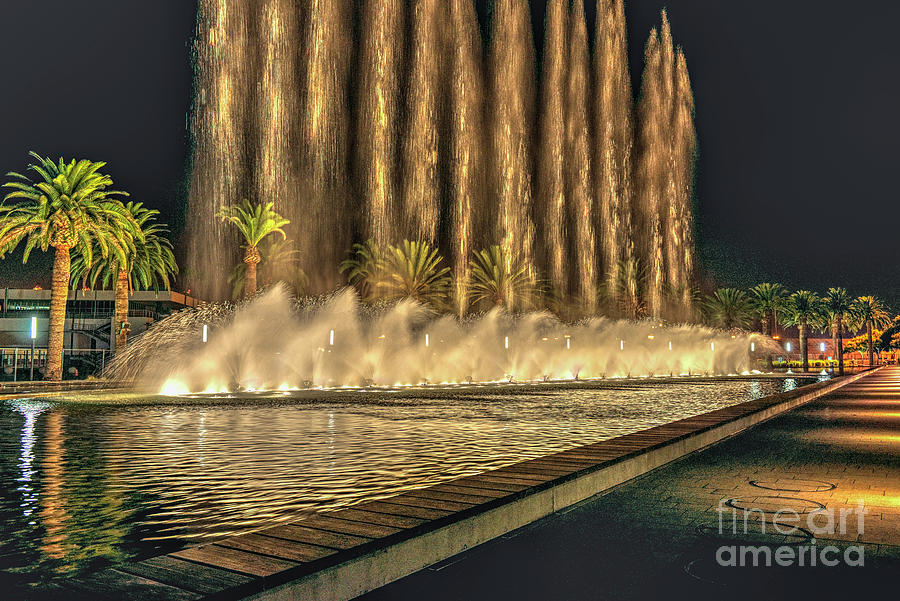 Fantasy Fountain Night Lit San Pedro Gateway Photograph by David Zanzinger