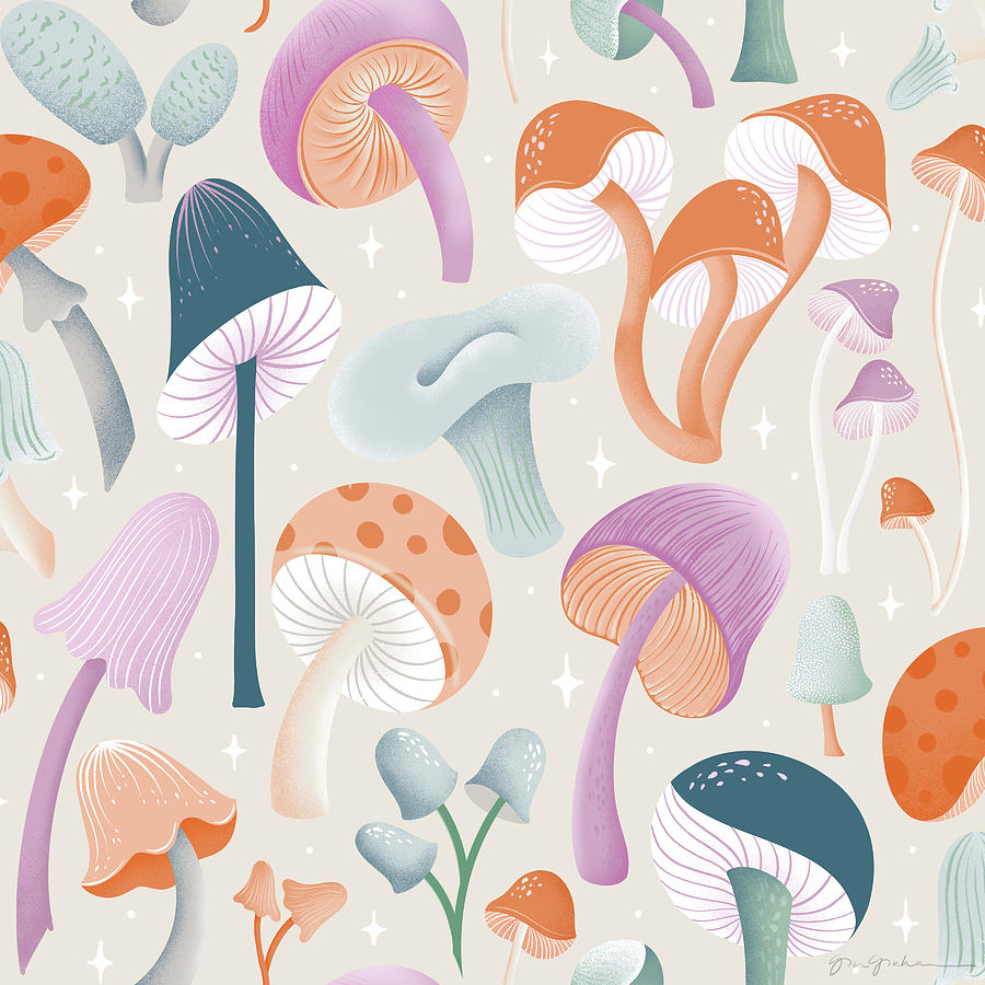 Pattern Drawing - Fantastic Fungi Pattern Ia by Gia Graham