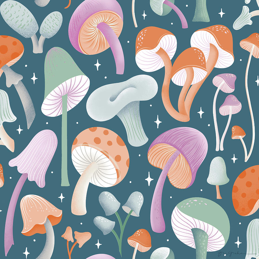 Pattern Drawing - Fantastic Fungi Pattern Ib by Gia Graham