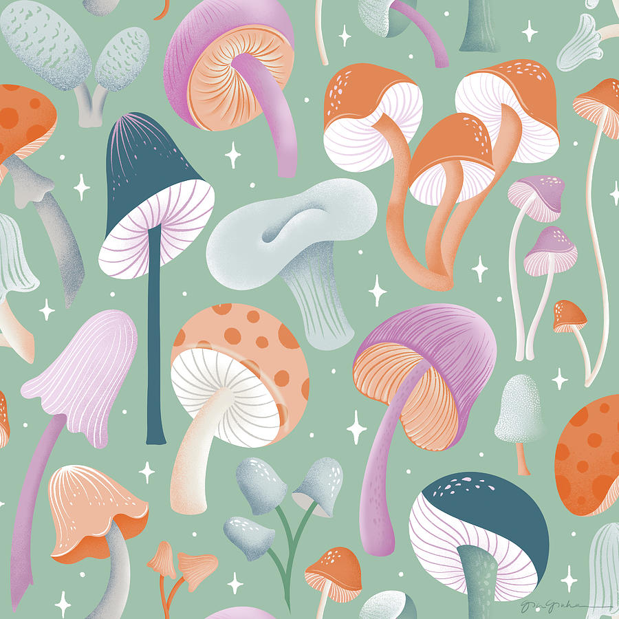 Pattern Drawing - Fantastic Fungi Pattern Ic by Gia Graham