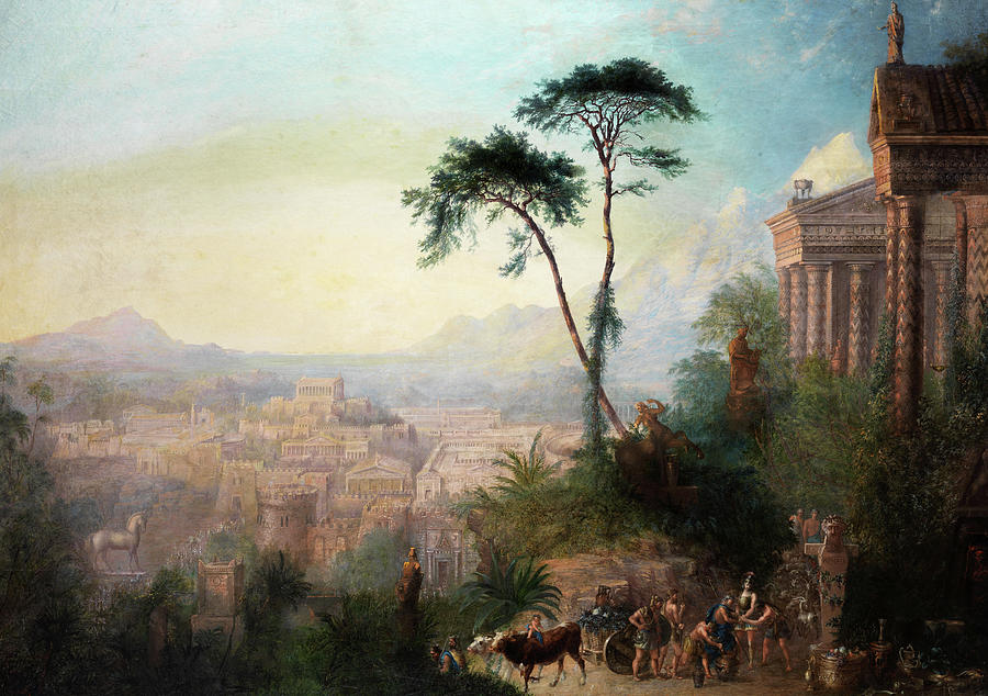 Greek Painting - Fantastic View with Trojan Horse by Sidney Herbert