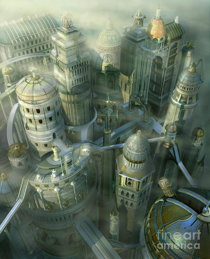 'City of the Future' Fantasy Art Metal Poster-Sign; 