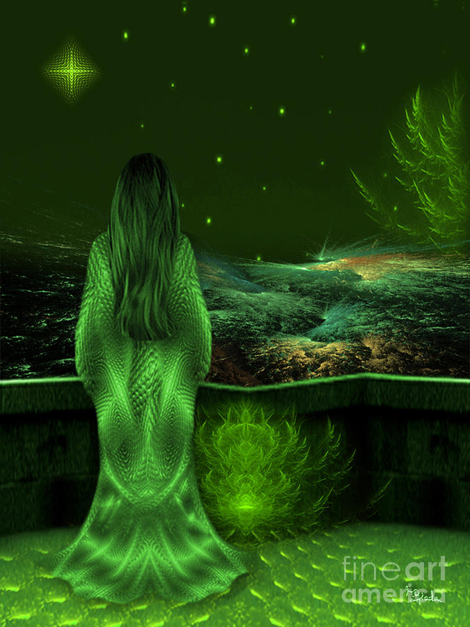 Fantasy art - Wishing upon a star in a green night  by RGiada  Digital Art by Giada Rossi