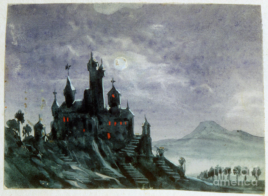 Fantasy Castle In Moonlight I Drawing by Print Collector