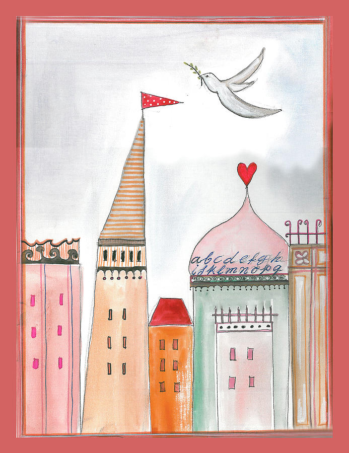 Dove Mixed Media - Fantasy Cityscape With Dove by Effie Zafiropoulou