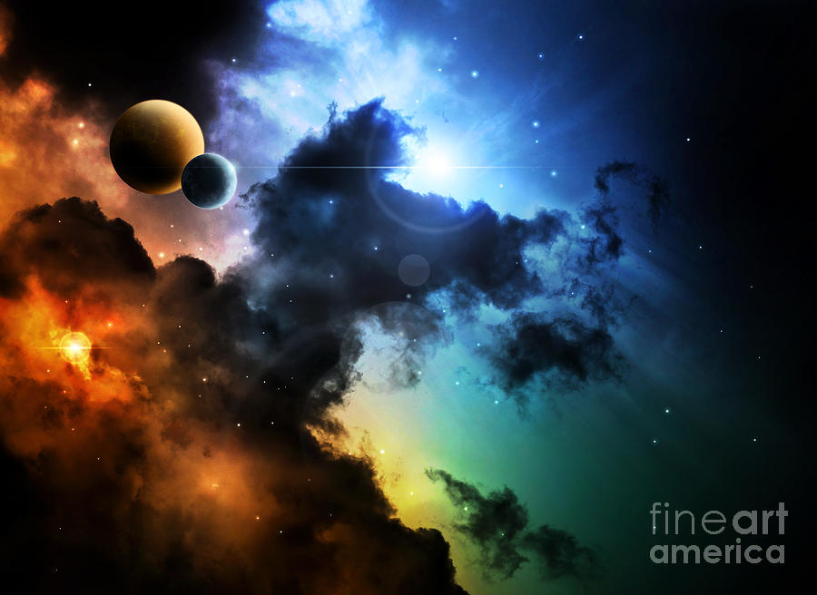 Harmony Digital Art - Fantasy Deep Space Nebula With Planet by Homeart