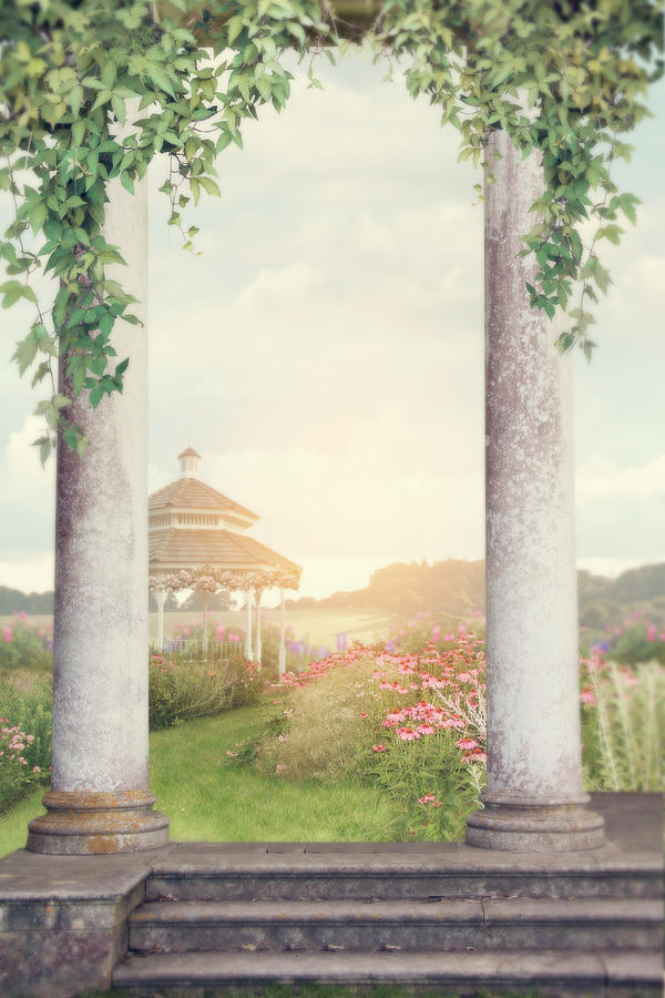Fantasy garden with pillars and flowering plants Photograph by Ethiriel Photography