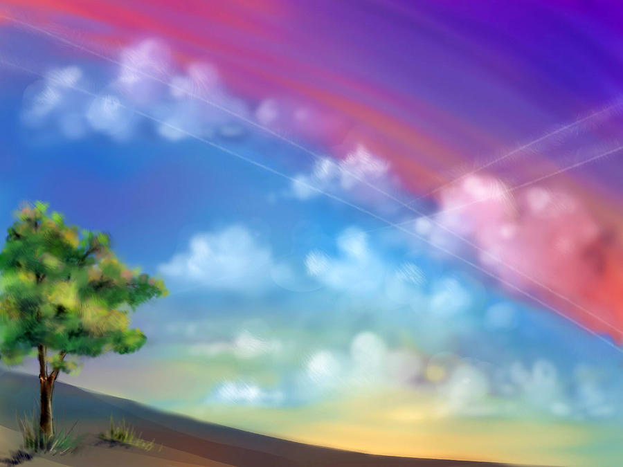 Fantasy Clouds Digital Art Traces Of The Aircraft In The Sky Digital Art By Elena Sysoeva