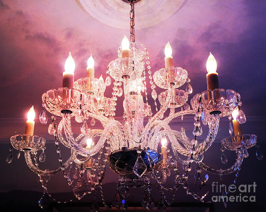 Crystal Chandelier purple lavender chandelier - Charleston surreal sparkling crystal chandelier  Photograph by Kathy Fornal