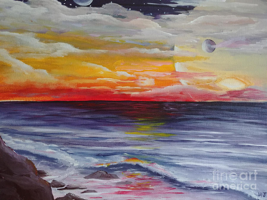 Sunset Painting - Far away sunset by Heather James