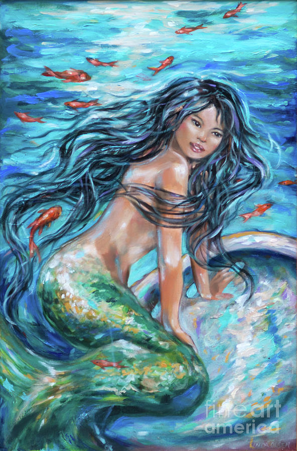 Far Eastern Mermaid Painting by Linda Olsen