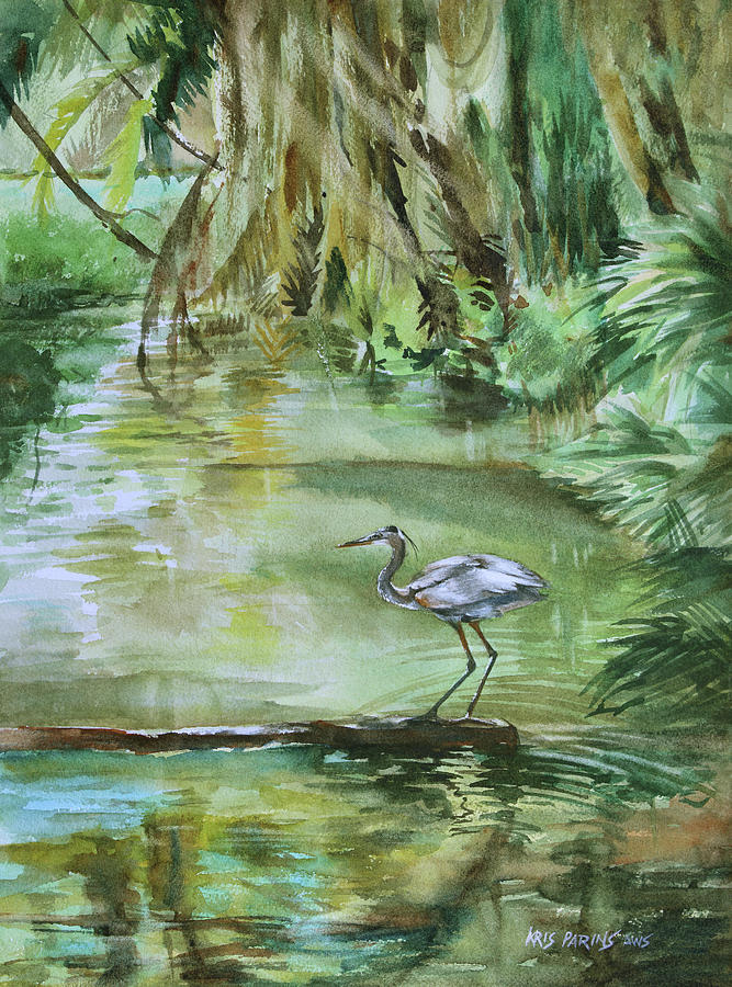 Far Harbor Heron Painting by Kris Parins