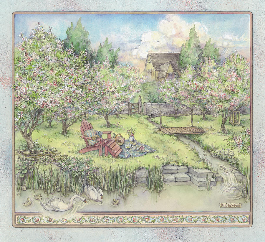 Spring Painting - Far Orchard by Kim Jacobs