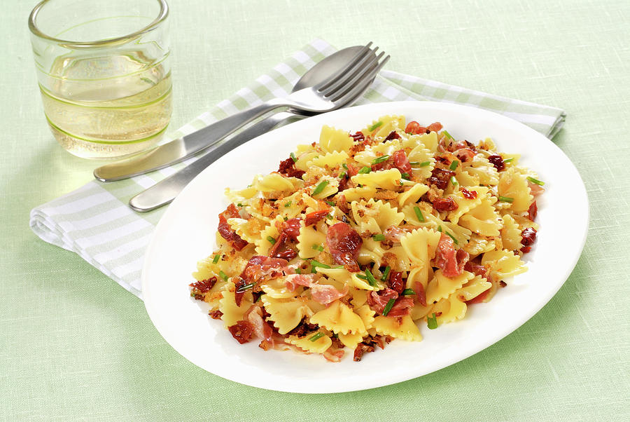 Farfalle With Bacon And Crispy Breadcrumbs Photograph by Franco Pizzochero