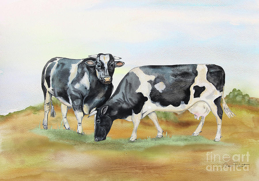 Farm Animals In The Pasture B Painting by Jean Plout