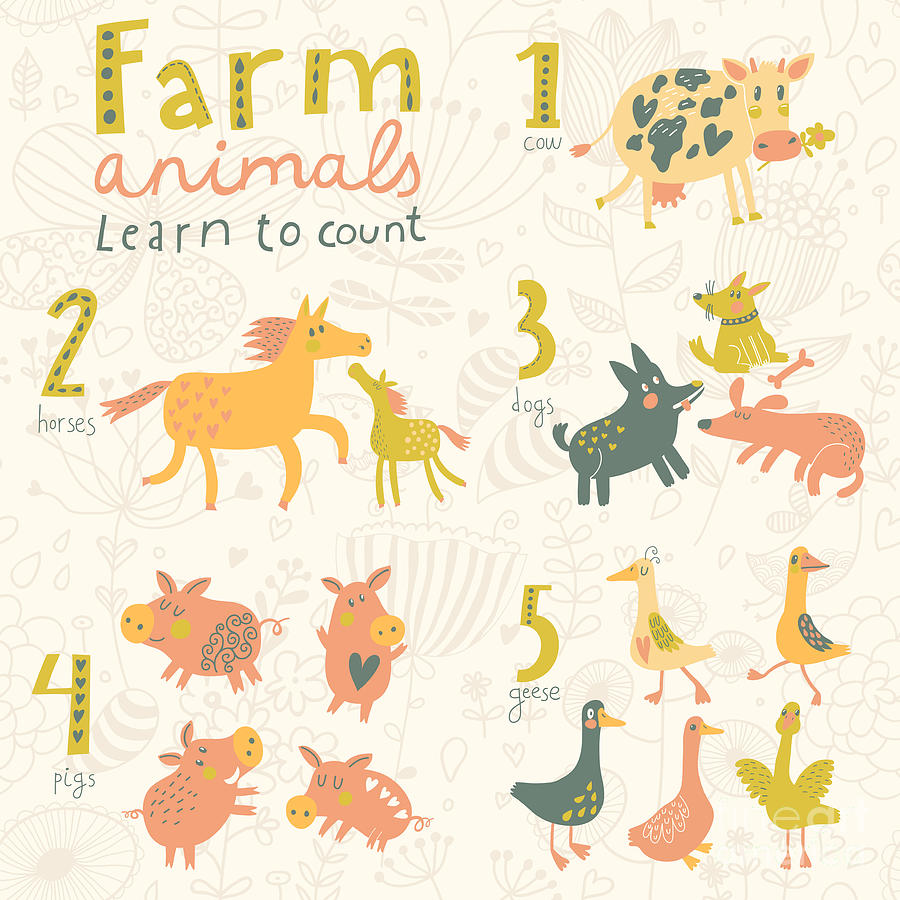 Country Digital Art - Farm Animals. Learn To Count Part One by Smilewithjul Country Digital Art - Farm Animals. Learn To Count Part One by Smilewithjul