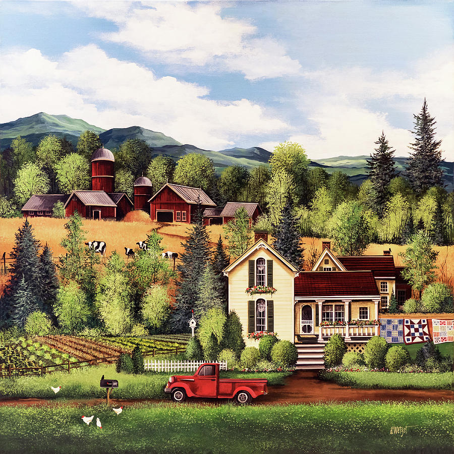Mountain Painting - Farm by Debbi Wetzel
