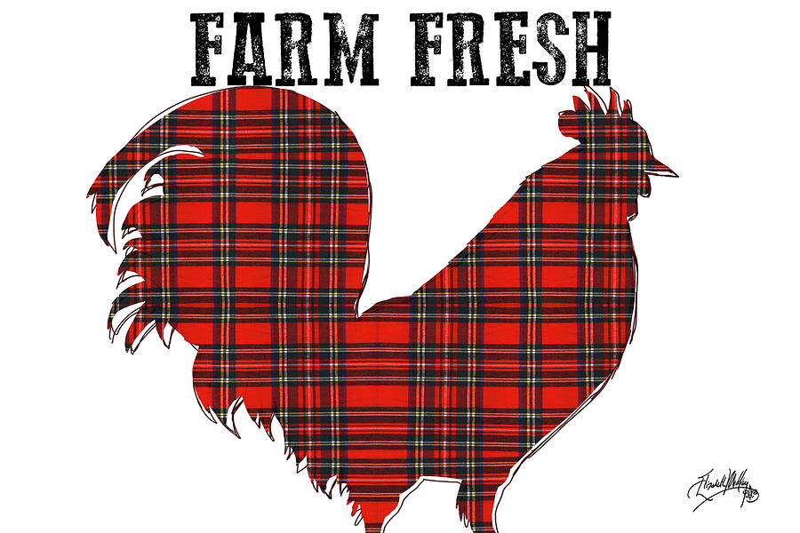 Rooster Mixed Media - Farm Fresh Plaid Rooster by Elizabeth Medley