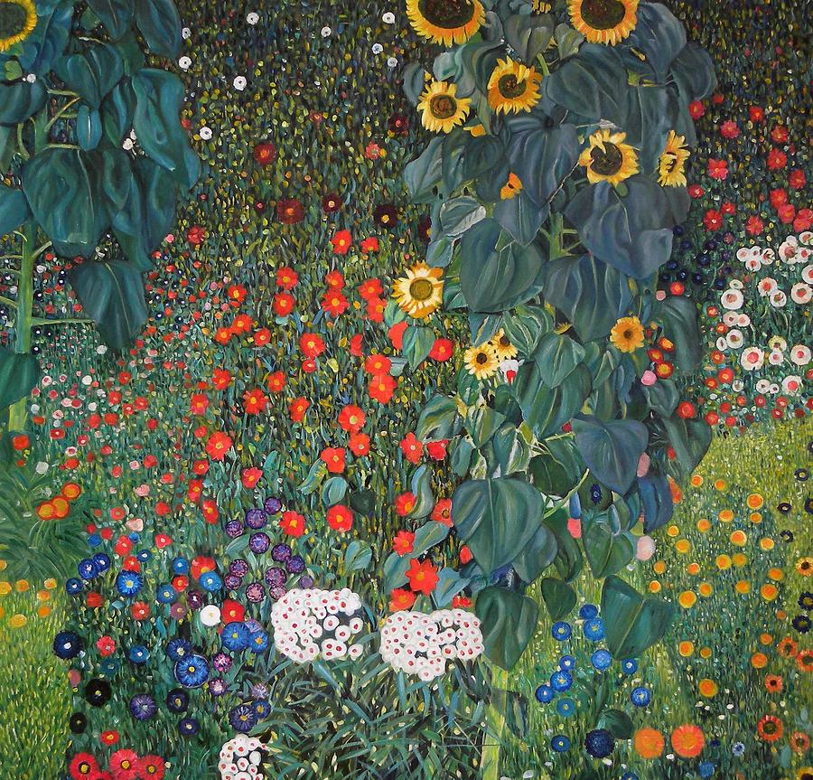 Spring Painting - Farm Garden with Sunflowers Gustav Klimt by Celestial Images
