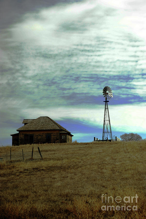Farm House And Windmill Photograph
