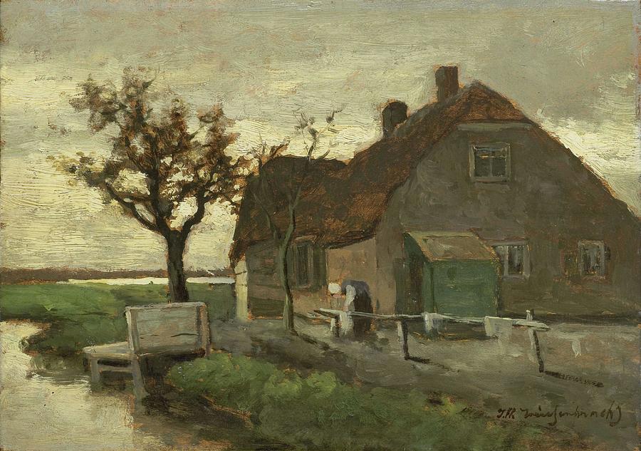 Farm house on a canal. Painting by Jan Hendrik Weissenbruch -1824-1903- Farm house on a canal. Painting by Jan Hendrik Weissenbruch -1824-1903-