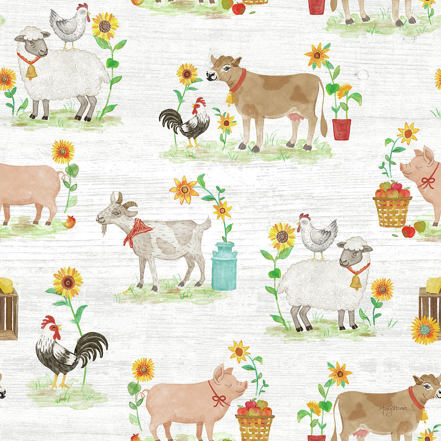 Animal Drawing - Farm Market Pattern Viia by Mary Urban