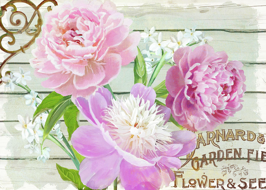 Typography Mixed Media - Farm Seed Peonies by Art Licensing Studio