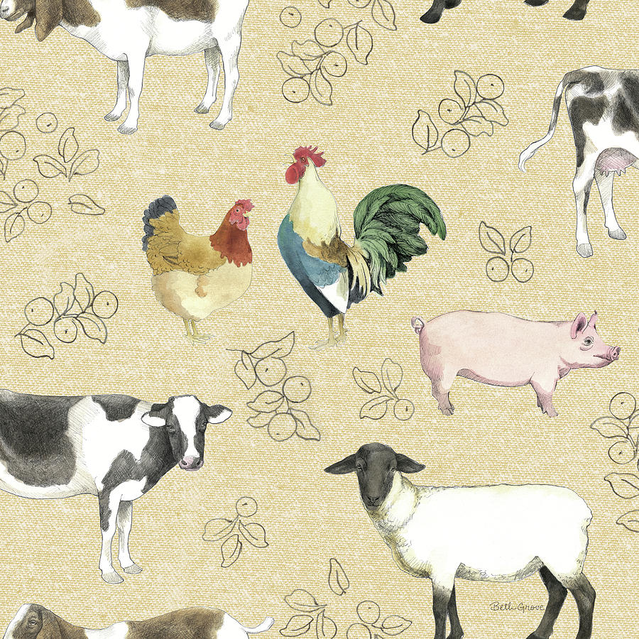 Cow Painting - Farm To Table Pattern I by Beth Grove