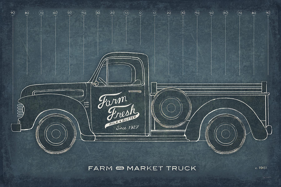 Farm Painting - Farm Truck Blueprint by Sue Schlabach