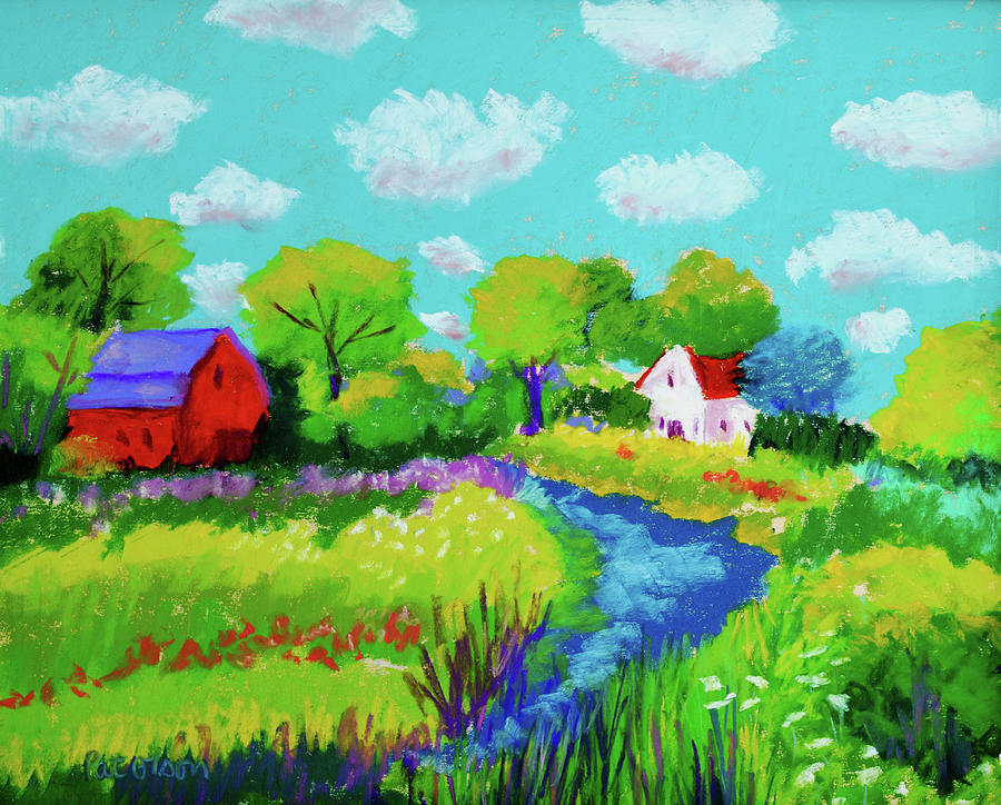 Barn Painting - Farm With Red Barn by Pat Olson Fine Art And Whimsy